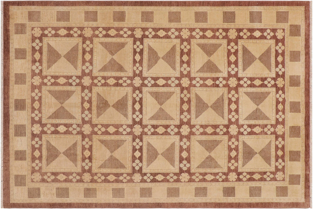 handmade Modern Kafkaz Beige Tan Hand Knotted RECTANGLE 100% WOOL area rug 9' x 12'