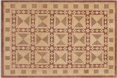handmade Modern Kafkaz Beige Tan Hand Knotted RECTANGLE 100% WOOL area rug 9' x 12'