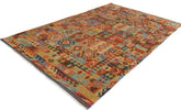 7x10 hand woven Turkish Kilim wool rug in gray and blue - Tribal Murray Turkish