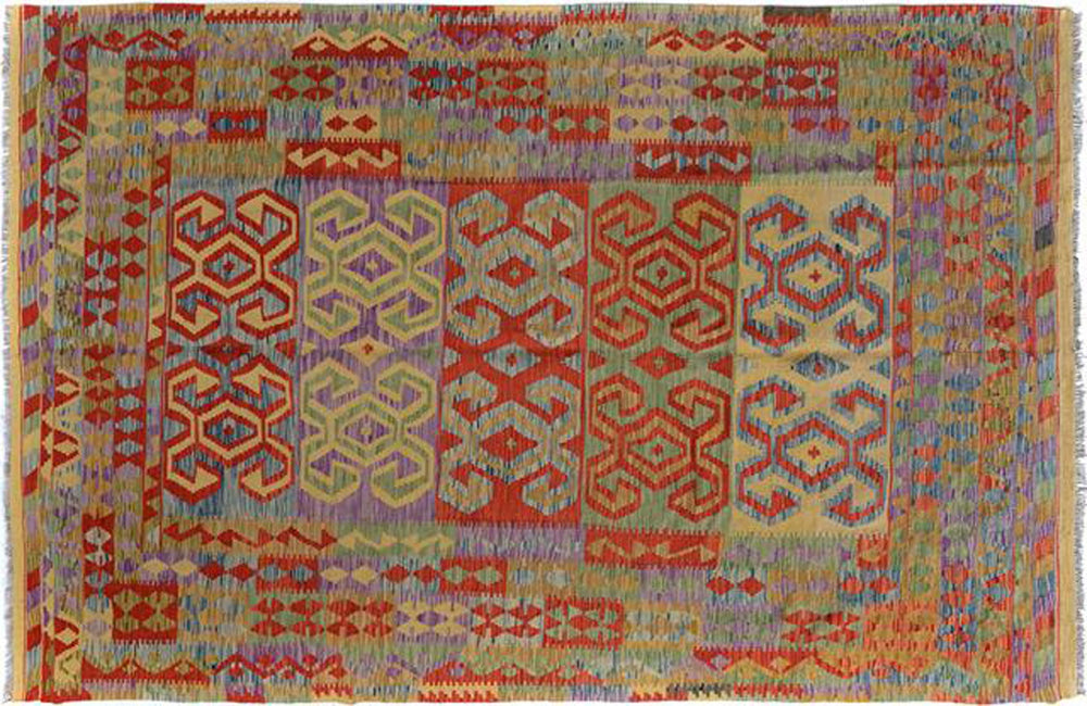 handmade Geometric Kilim Gold Red Hand-Woven RECTANGLE 100% WOOL area rug 6 x 9