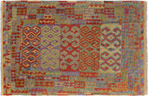 6x10 hand woven Turkish Kilim wool rug in gold and red - Chic Jarrod Turkish