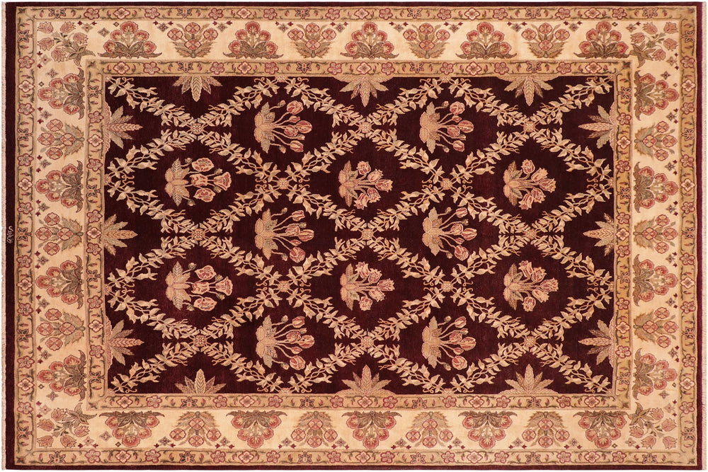 handmade Transitional Veg Dye Aubergine Beige Hand Knotted RECTANGLE 100% WOOL area rug 8x10