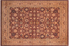 handmade Transitional Tabriz Aubergine Tan Hand Knotted RECTANGLE 100% WOOL area rug 8x10