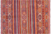 6x8 hand knotted Khurjeen wool rug in red and blue - Boho Chic Khurgeen Avery