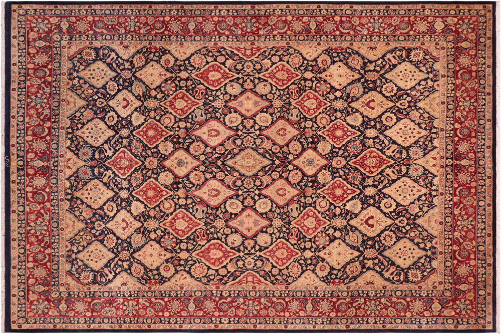 handmade Traditional Kirman Blue Red Hand Knotted RECTANGLE 100% WOOL area rug 8x10