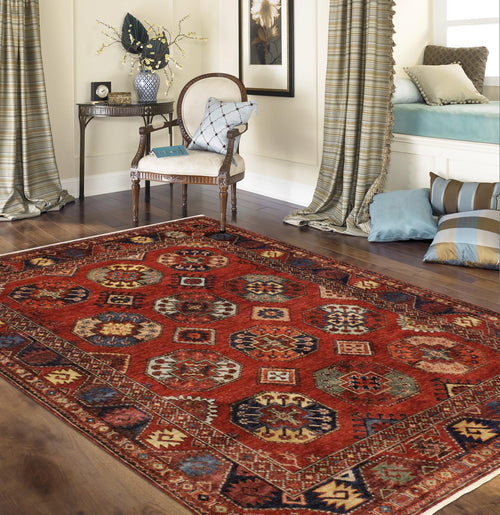 handmade Transitional Kafkaz Rust Rust Hand Knotted RECTANGLE 100% WOOL area rug 5' x 6'