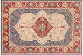 10x14 hand knotted Ziegler wool rug in red and blue - Boho Chic Ziegler Art