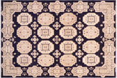 5x8 hand knotted transitional wool rug in blue and tan - Boho Chic Josue