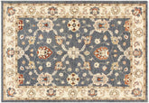 4x6 hand knotted Ziegler wool rug in blue and ivory - Bohemian Ziegler Lincoln