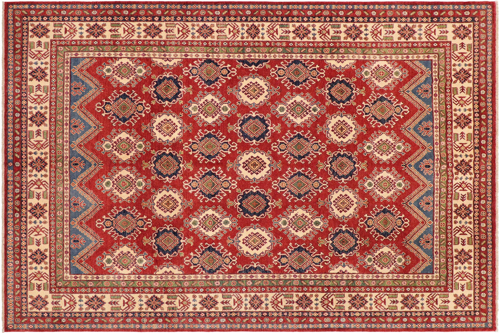 handmade Geometric Kazak Red Beige Hand Knotted RECTANGLE 100% WOOL area rug 9' x 12'