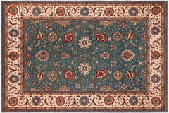 handmade Traditional Kafkaz Green Ivory Hand Knotted RECTANGLE 100% WOOL area rug 9x11