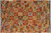 7x10 hand woven Turkish Kilim wool rug in red and gray - Chic Rayford Turkish