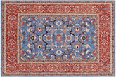 9x12 hand knotted Ziegler wool rug in blue and rust - Eclectic Ziegler Benedict