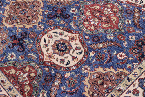 handmade Transitional Kafkaz Blue Ivory Hand Knotted RECTANGLE 100% WOOL area rug 8' x 10'