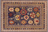 9x12 hand knotted geometric wool rug in blue and beige - Tribal Ziegler Von