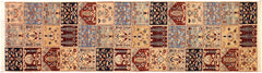 handmade Geometric Kurjean Beige Blue Hand Knotted RUNNER 100% WOOL area rug 3x10