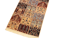 handmade Geometric Kurjean Beige Blue Hand Knotted RUNNER 100% WOOL area rug 3x10