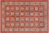 6x9 hand knotted geometric wool rug in rust and blue - Boho Ziegler Abbey