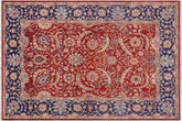 6x8 hand knotted Ziegler wool rug in rust and blue - Classic Ziegler Abe