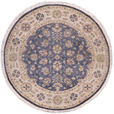 6x6 hand knotted traditional wool round rug in gray and blue - Bohemian Abram