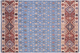 5x8 hand knotted Khurjeen wool rug in blue and beige - Boho Chic Khurgeen Adelaide
