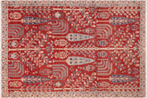 7x10 hand knotted geometric wool rug in red - Rustic Ziegler Adele