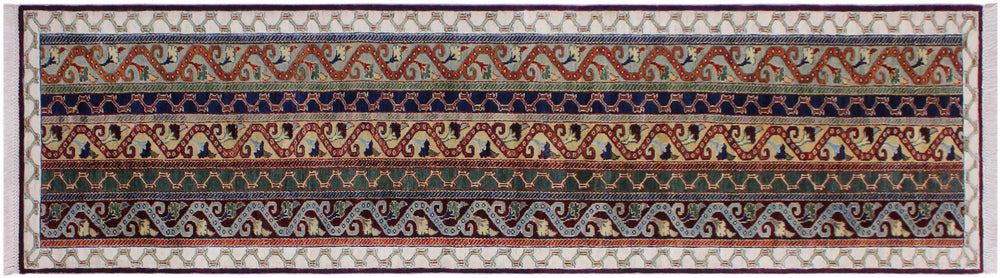handmade Transitional Shawl Blue Ivory Hand Knotted RUNNER 100% WOOL area rug 2x10