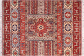 5x6 hand knotted Khurjeen wool rug in red and beige - Bohemian Khurgeen Aiko