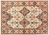 5x7 hand knotted Ziegler wool rug in ivory and blue - Bohemian Ziegler Cruz