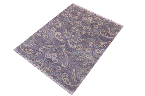 handmade Modern Kafkaz Gray Gray Hand Knotted RECTANGLE WOOL&SILK area rug 2' x 3'
