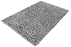 handmade Modern Kafkaz Gray Gray Hand Knotted RECTANGLE WOOL&VISCOU area rug 4' x 6'