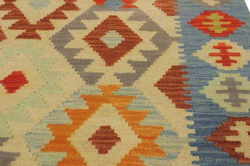 handmade Geometric Kilim Ivory Blue Hand-Woven RECTANGLE 100% WOOL area rug 7 x 10