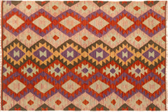 handmade Geometric Kilim Red Pink Hand-Woven RECTANGLE 100% WOOL area rug 3 x 5