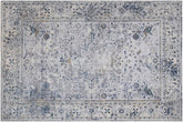 Vintage distressed machine made rug in light gray and blue - Vintage Delmar
