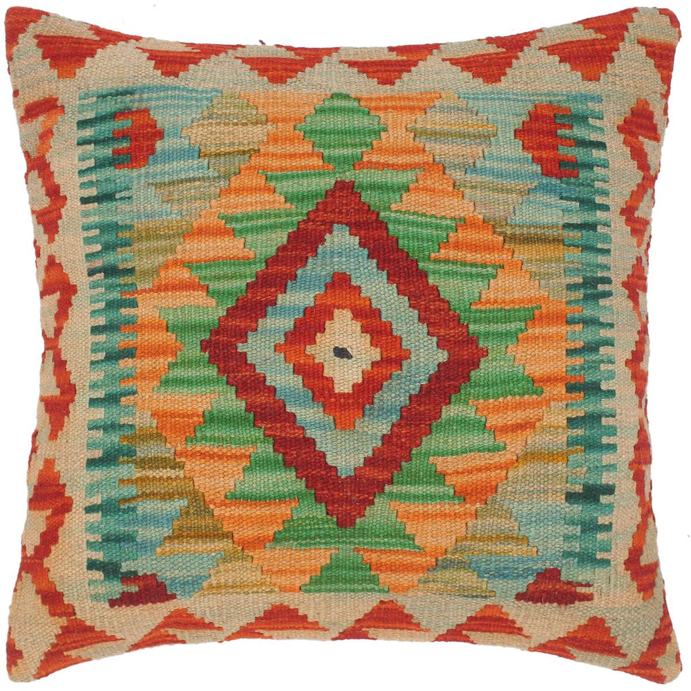 handmade Traditional Pillow Rust Teal Hand-Woven SQUARE 100% WOOL kilim throw pillow