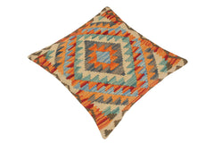 handmade Traditional Pillow Rust Blue Hand-Woven SQUARE 100% WOOL kilim throw pillow