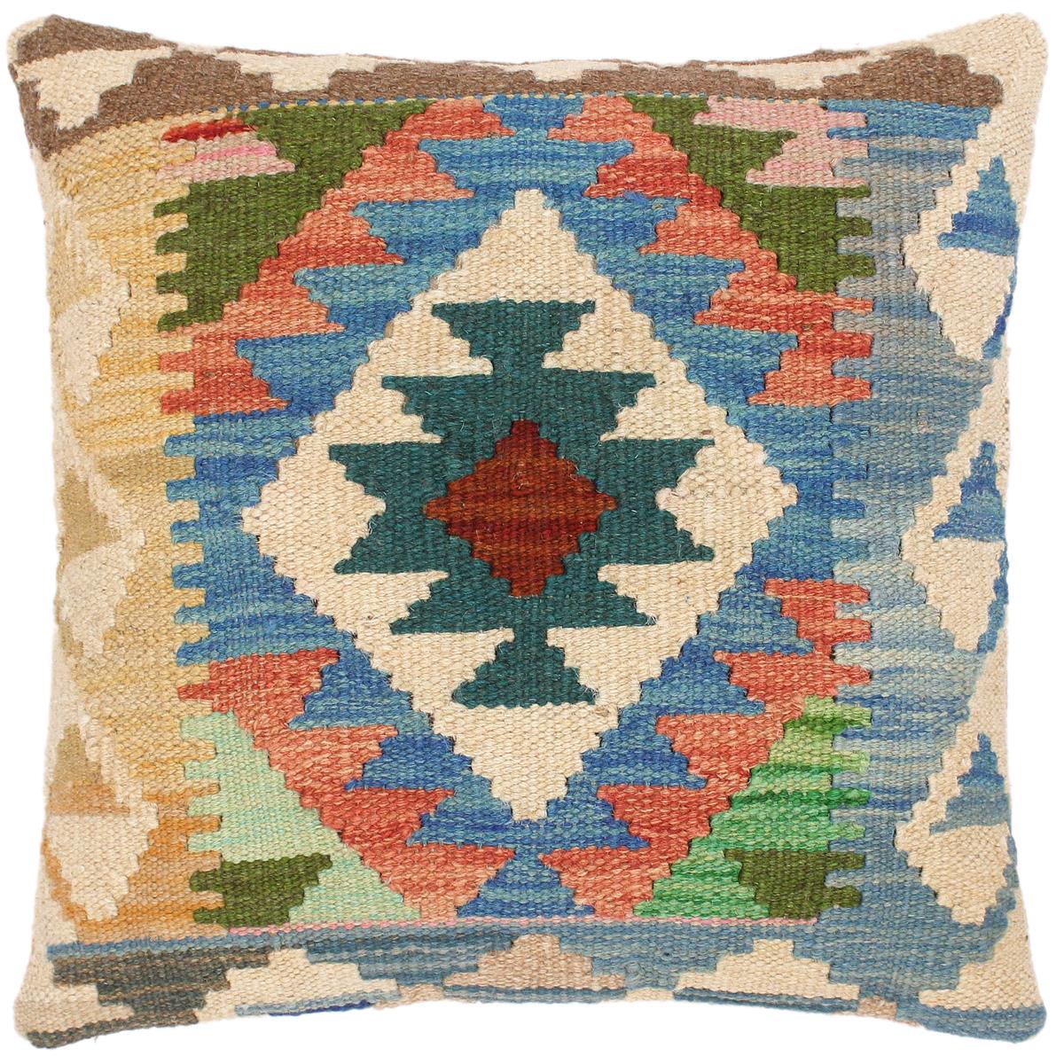 handmade Traditional Pillow Blue Beige Hand-Woven SQUARE 100% WOOL kilim throw pillow