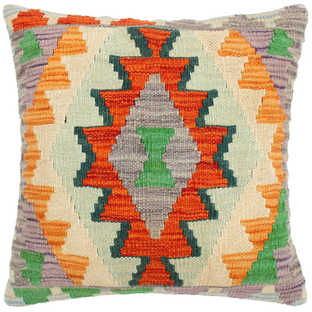 handmade Traditional Pillow Rust Blue Hand-Woven SQUARE 100% WOOL kilim throw pillow