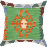 handmade Traditional Pillow Blue Green Hand-Woven SQUARE 100% WOOL kilim throw pillow