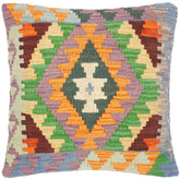 handmade Traditional Pillow Orange Blue Hand-Woven SQUARE 100% WOOL kilim throw pillow