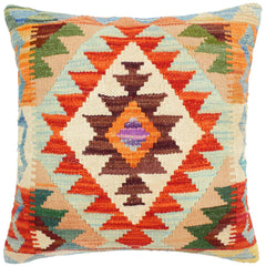 handmade Traditional Pillow Rust Blue Hand-Woven SQUARE 100% WOOL kilim throw pillow