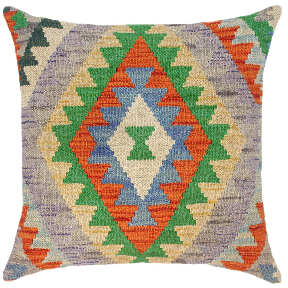 handmade Traditional Pillow Blue Rust Hand-Woven SQUARE 100% WOOL kilim throw pillow
