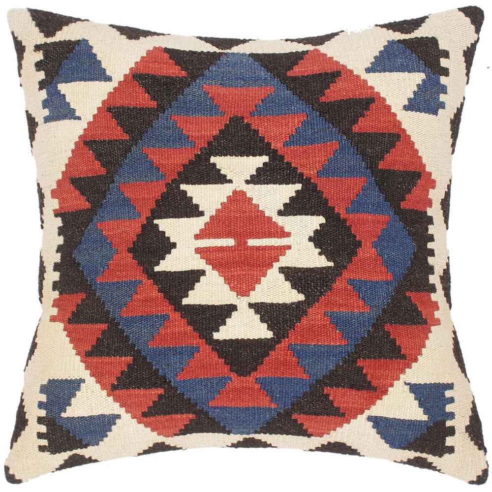 handmade Traditional Pillow Rust Blue Hand-Woven SQUARE 100% WOOL kilim throw pillow