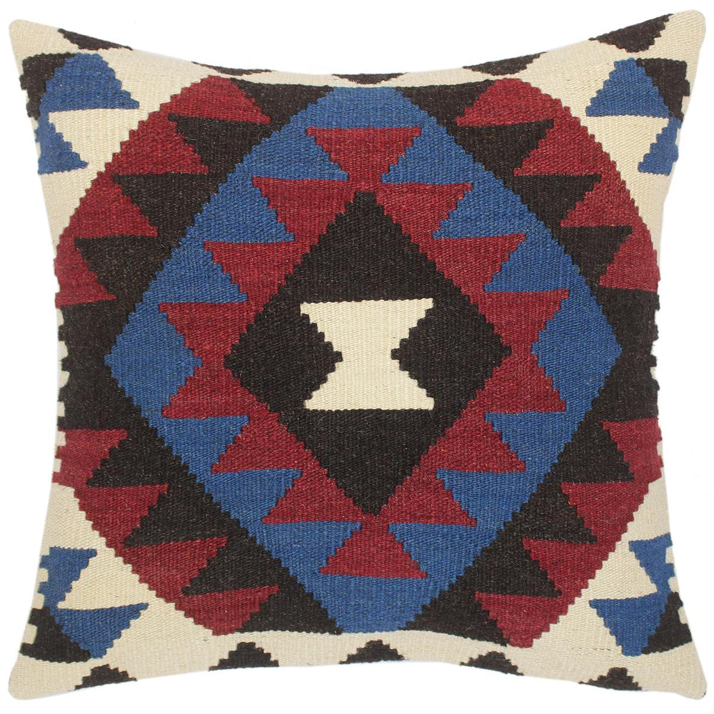 handmade Traditional Pillow Red Blue Hand-Woven SQUARE 100% WOOL kilim throw pillow