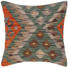 handmade Traditional Pillow Green Rust Hand-Woven SQUARE 100% WOOL kilim throw pillow