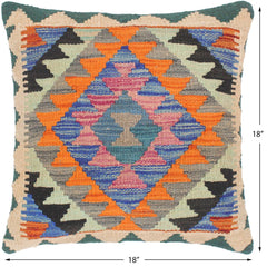 handmade Traditional Pillow Blue Rust Hand-Woven SQUARE 100% WOOL kilim throw pillow