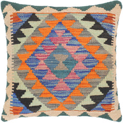 handmade Traditional Pillow Blue Rust Hand-Woven SQUARE 100% WOOL kilim throw pillow