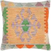 handmade Traditional Pillow Orange Blue Hand-Woven SQUARE 100% WOOL kilim throw pillow