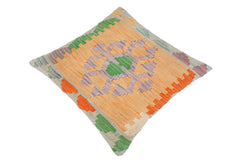handmade Traditional Pillow Orange Blue Hand-Woven SQUARE 100% WOOL kilim throw pillow