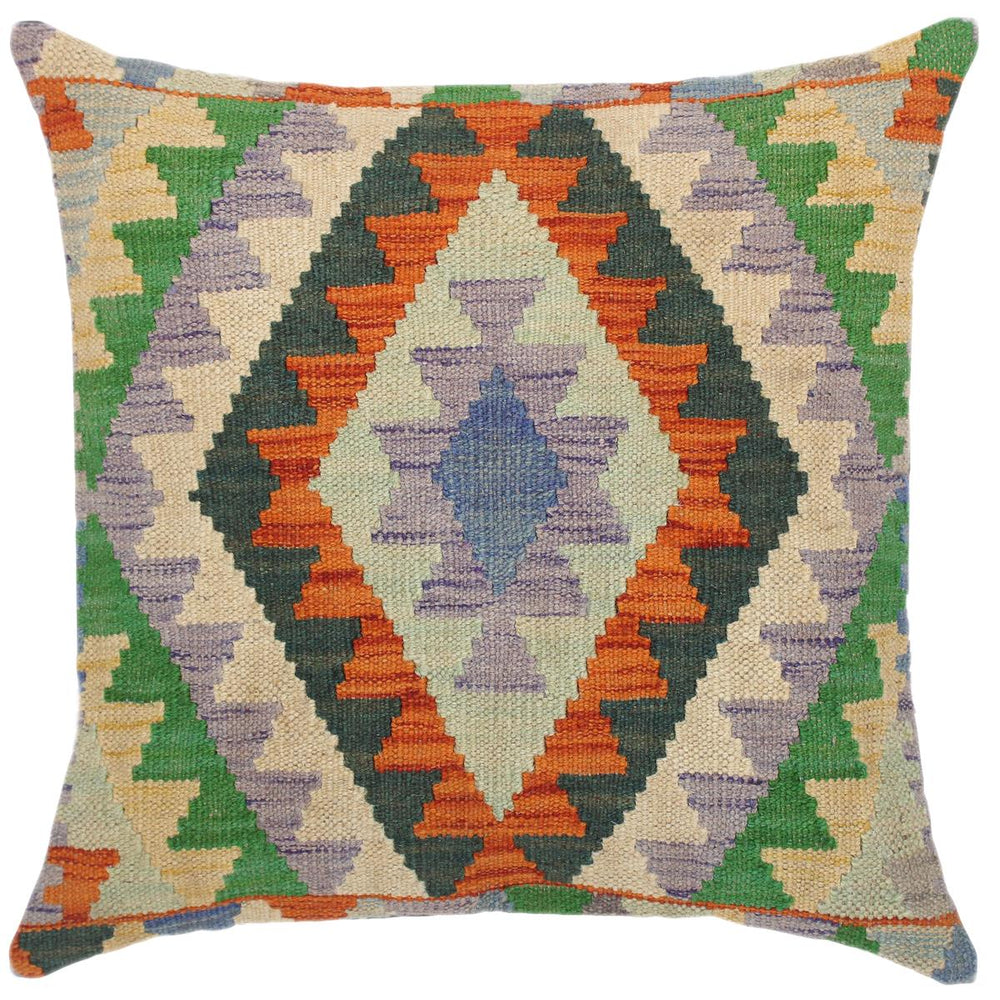 handmade Traditional Pillow Blue Rust Hand-Woven SQUARE 100% WOOL kilim throw pillow